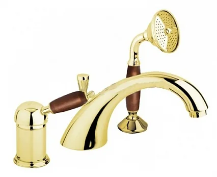 ELITE-BVDM-03/24-Nc Смеситель на борт ванны однорычажный с выдвижным душем и переключателем, золото