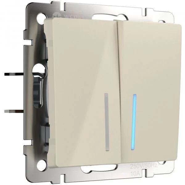 WL03-SW-2G-LED-ivory /Выключатель двухклавишный с подсветкой (слоновая кость)