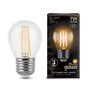 Gauss Лампа Filament Шар 7W 550lm 2700К Е27 LED