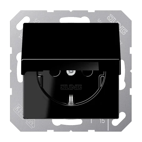 Штепсельная розетка SCHUKO 16A 250V~ с защитой от детей; с крышкой; термопласт; черная