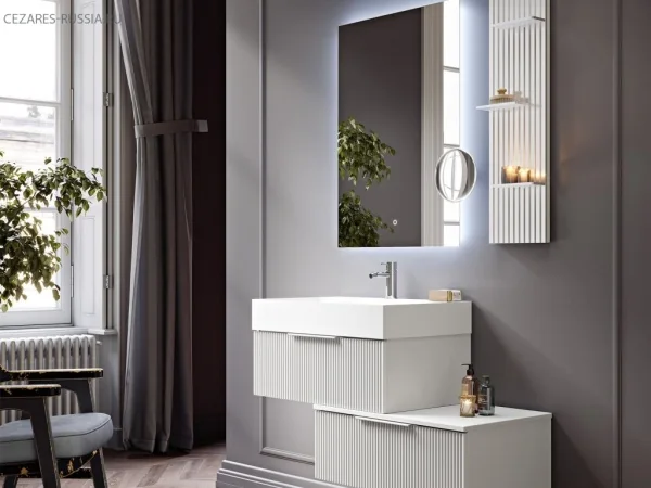 CEZARES PREMIUM Тумба подвесная под раковину с выдвижным ящ, 55419 Plisse Grigio nuvola, 70x44x25