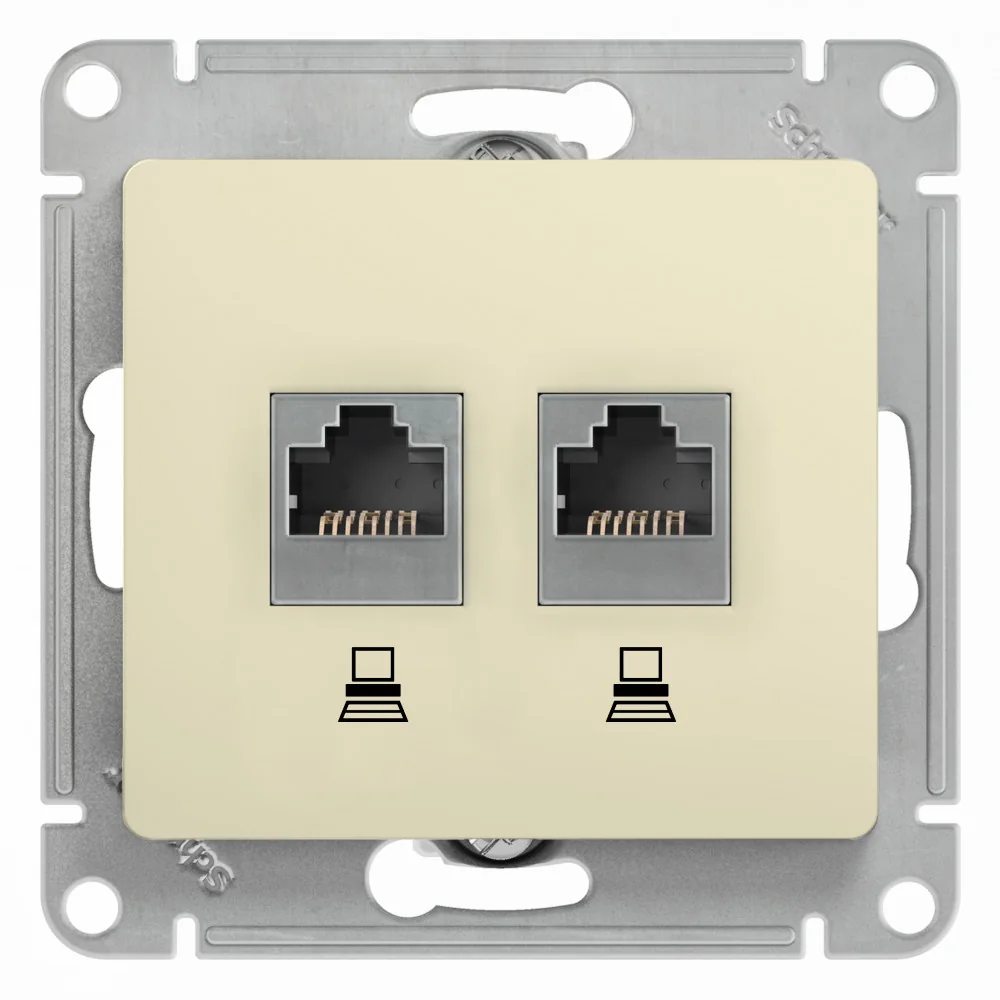 GLOSSA РОЗЕТКА двойная компьютерная RJ45+RJ45, кат.5Е, механизм, БЕЖЕВЫЙ