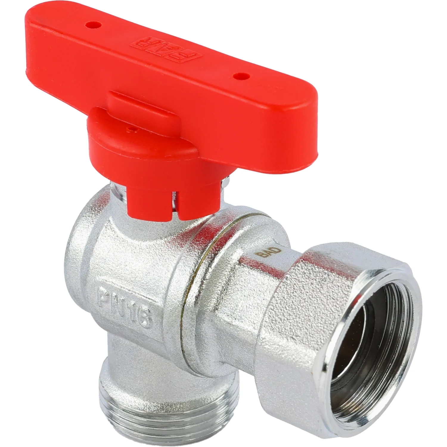 Кран шаровой хром 3/4"накид.гайка-3/4"EU/плоское уплотнение (бабочка, красн) углов