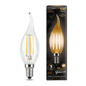 Лампа Gauss Filament Свеча на ветру 5W 420lm 2700К Е14 диммируемая LED 104801105