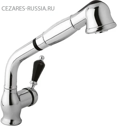Смеситель для кухни однорычажный с выдвижным душем, исполнение хром, ручка Swarov CEZARES