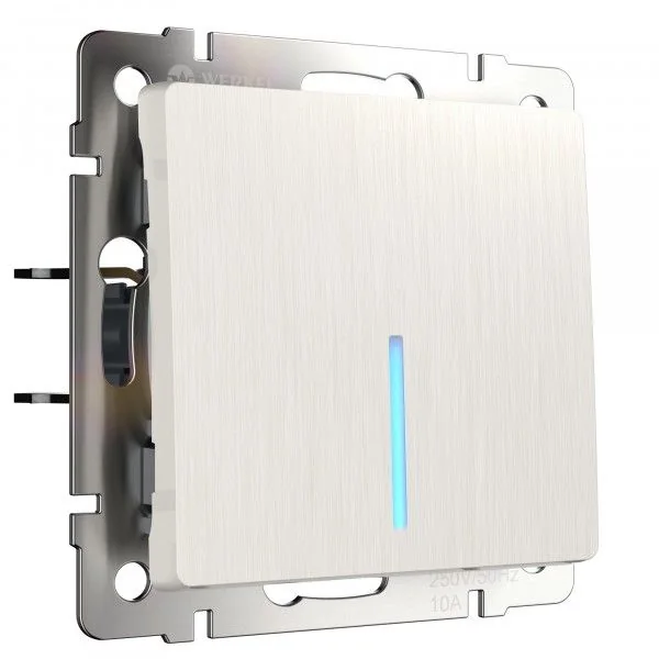 WL13-SW-1G-2W-LED / Выключатель одноклавишный проходной с подсветкой (перламутровый рифленый)