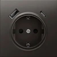 Donel R98  METAL никель накладка для розетки Schuko с зарядным устройством USB A+C, с защитными штор