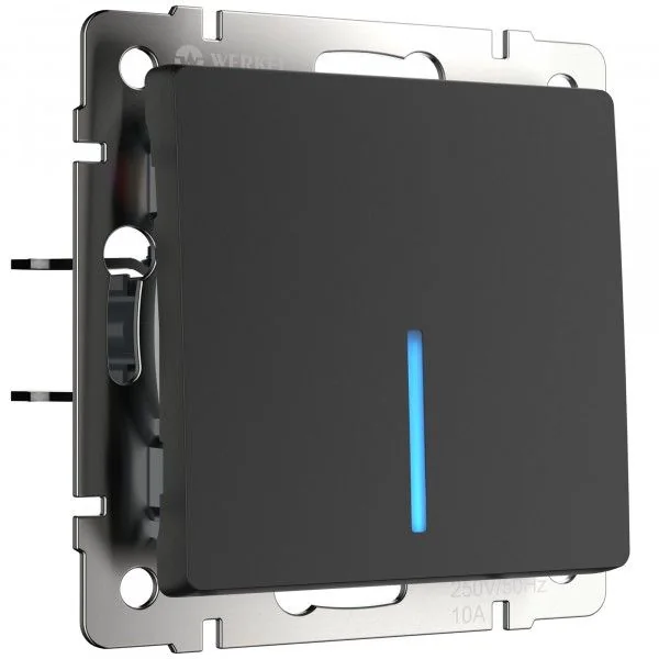 WL08-SW-1G-2W-LED/Выключатель одноклавишный проходной с подсветкой (черный матовый)