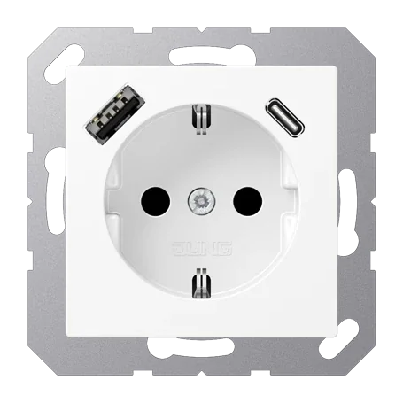 Розетка SCHUKO® с USB-зарядным устройством, тип A + тип С; термопласт; белый матовый