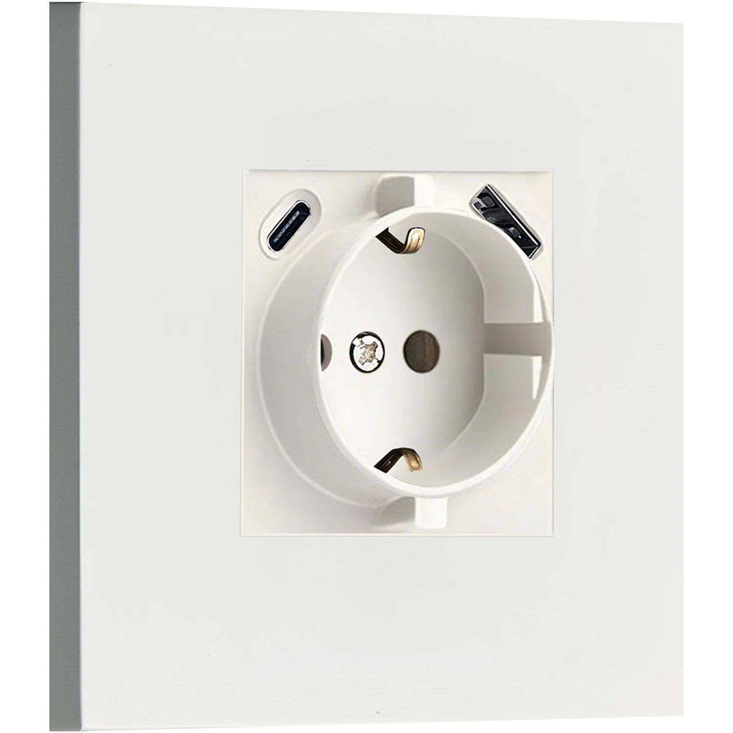 Donel N96 Розетка Schuko с зарядным устройством USB A+C, с защитными шторками, Белый, серия DT