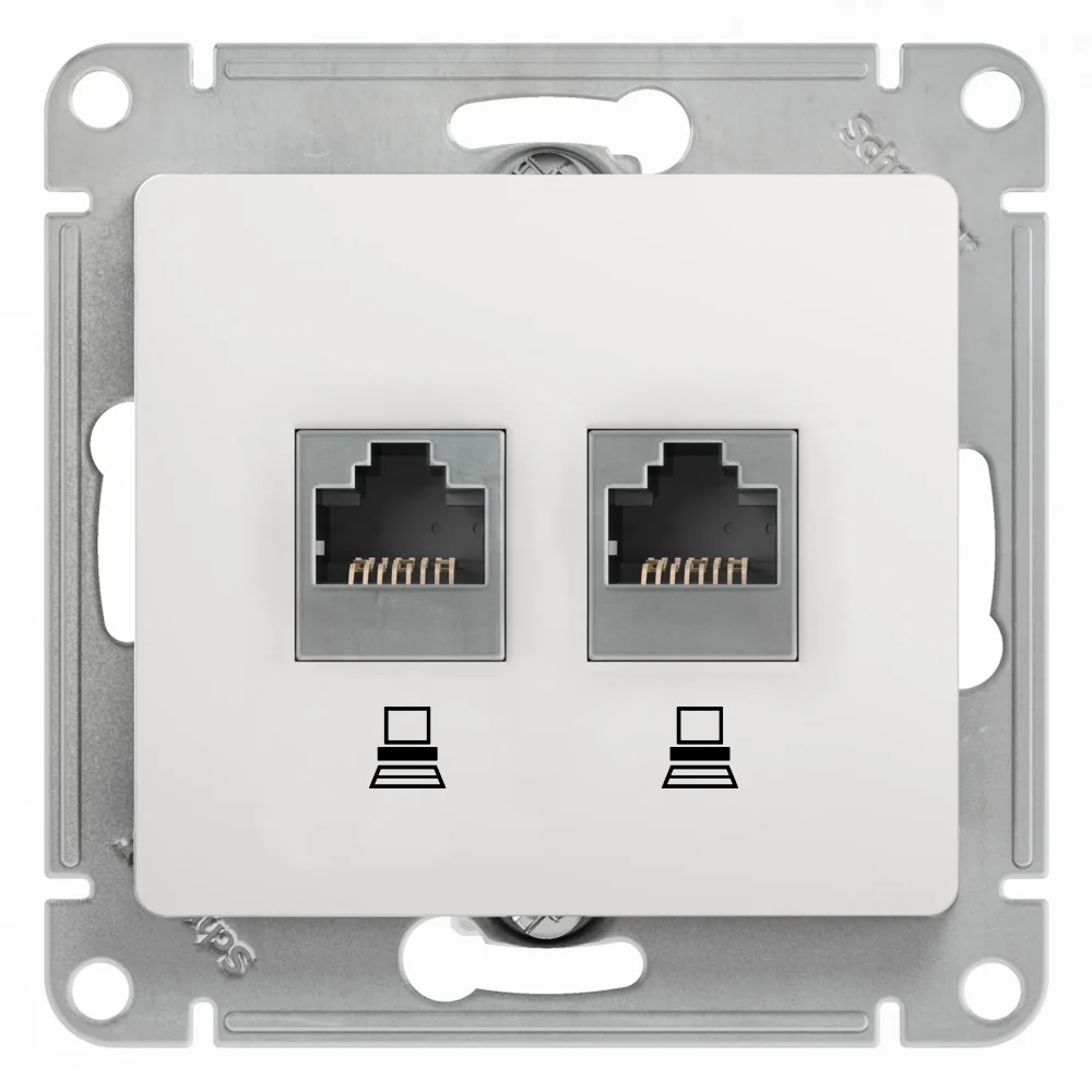 GLOSSA РОЗЕТКА двойная компьютерная RJ45+RJ45, кат.5Е, механизм, БЕЛЫЙ