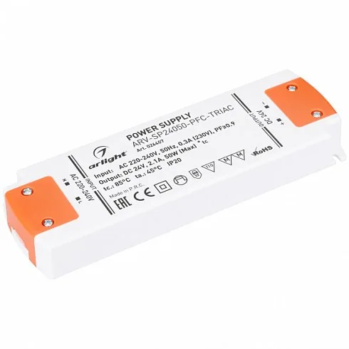 Блок питания ARV-SN24050-PFC-TRIAC-B (24V, 2.1A, 50W) (Arlight, IP20 Пластик, 3 года) 026407(1)