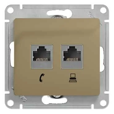GLOSSA РОЗЕТКА двойная RJ11+RJ45, кат.5Е, механизм, ТИТАН