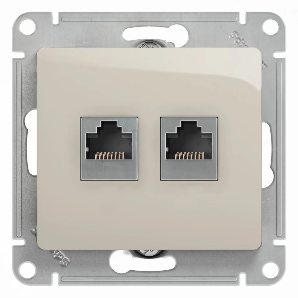 GLOSSA РОЗЕТКА двойная RJ11+RJ45, кат.5Е,механизм, МОЛОЧНЫЙ