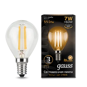 Gauss Лампа Filament Шар 7W 550lm 2700К Е14 LED
