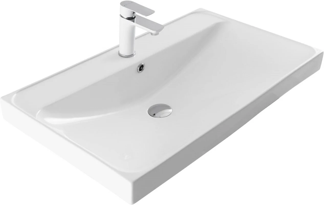 Мебельная раковина Aquanet Flash 81 накладная, глянцевая белая, прямоугольная, фаянс