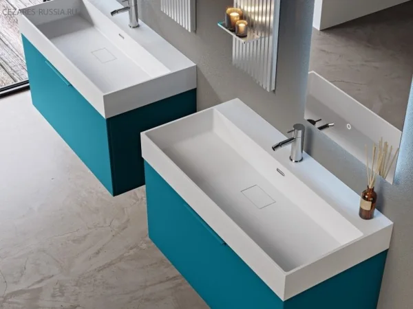 PREMIUM Тумба подвесная под раковину с выдвижным ящиком, 55385 Verde opaco, 90x44x25