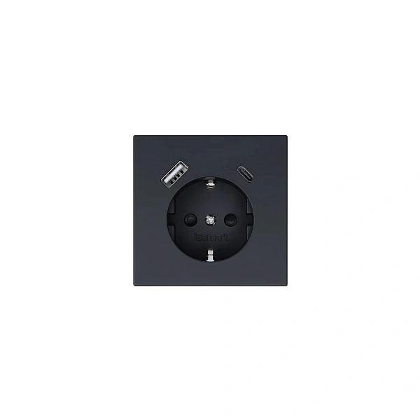 Розетка SCHUKO© с USB A+C с защитными шторками 16A 250V~ 2P+T USB 25W, цвет Черный матовый  (soft to