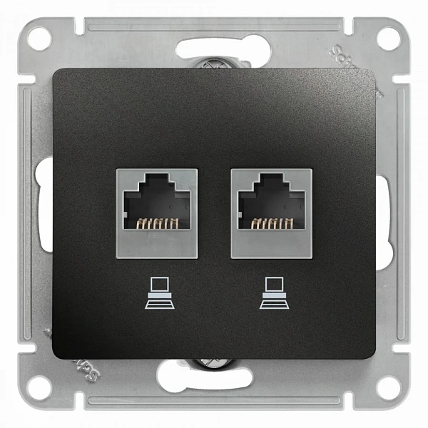 GLOSSA РОЗЕТКА двойная компьютерная RJ45+RJ45, кат.5Е, механизм, АНТРАЦИТ