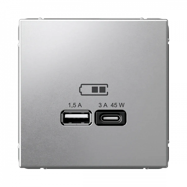 ARTGALLERY USB РОЗЕТКА A + тип-C 45Вт высокоскор.заряд. QC, PD, механизм, АЛЮМИНИЙ