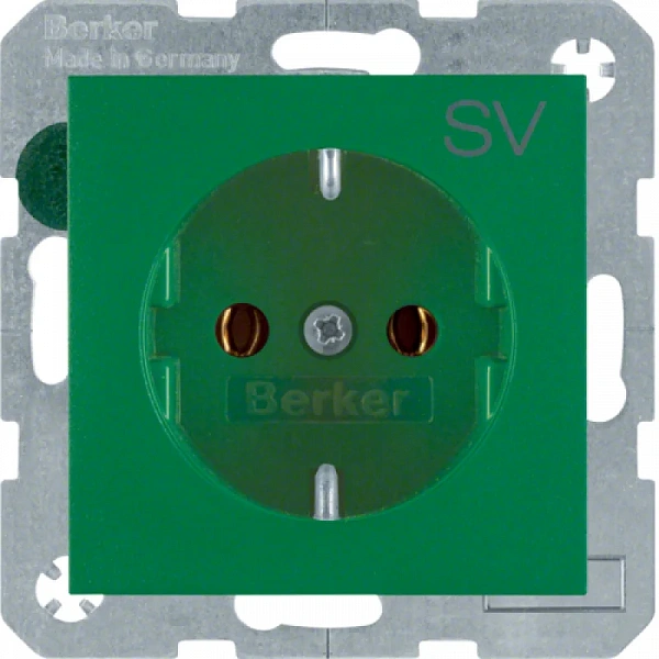 Штепсельная розетка SCHUKO с надписью цвет: зеленый, матовый Berker S.1/B.1/B.3/B.7 Glas