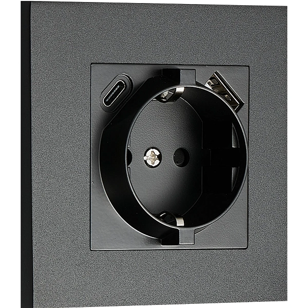 Donel N96 Розетка Schuko с зарядным устройством USB A+C, с защитными шторками, Черный, серия DT