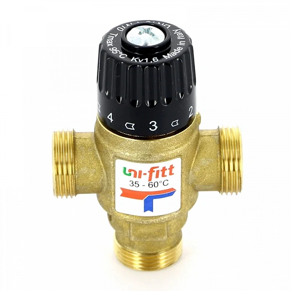 Клапан Н 3/4" термосмесительный 35-60˚С, смешение боковое, латунный Uni-Fitt