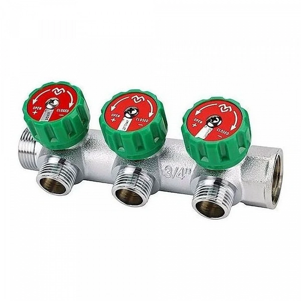 Коллектор регулирующий Varmega VM14603, 3/4", на 3 выхода 1/2", хромированный