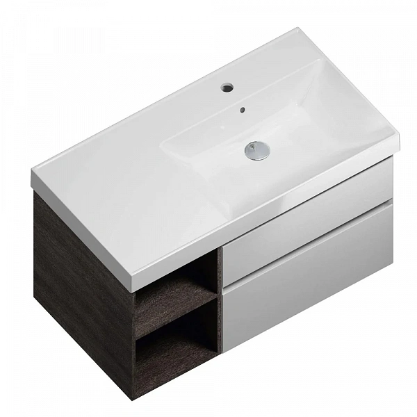 Kerama Marazzi CU.90rh/WHT Тумба CUBO 90 см правая 2 ящика + отк полка, белый+метс глянц