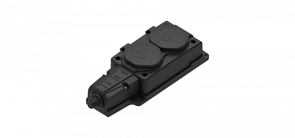 MultiSet Колодка 2х розетка 2К+З каучуковая 16А/250В IP44 Чёрная
