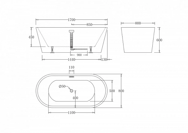Акриловая ванна с белым сливом, с переливом, BELBAGNO BB71-1500-BIANCO, 1500x750x600