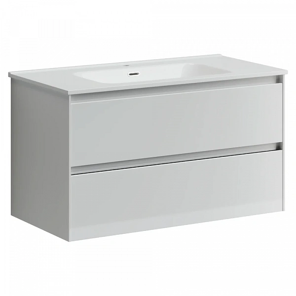 Тумба подвесная SANCOS Cento 890х450х500, c двумя ящиками оснащенными доводчиками, белый глянец, арт