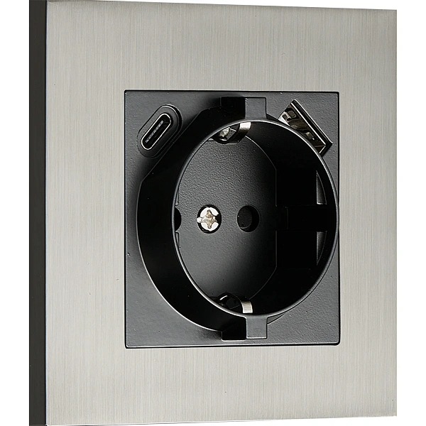 Donel N96 Розетка Schuko с зарядным устройством USB A+C, с защитными шторками, Вороненая сталь, сери
