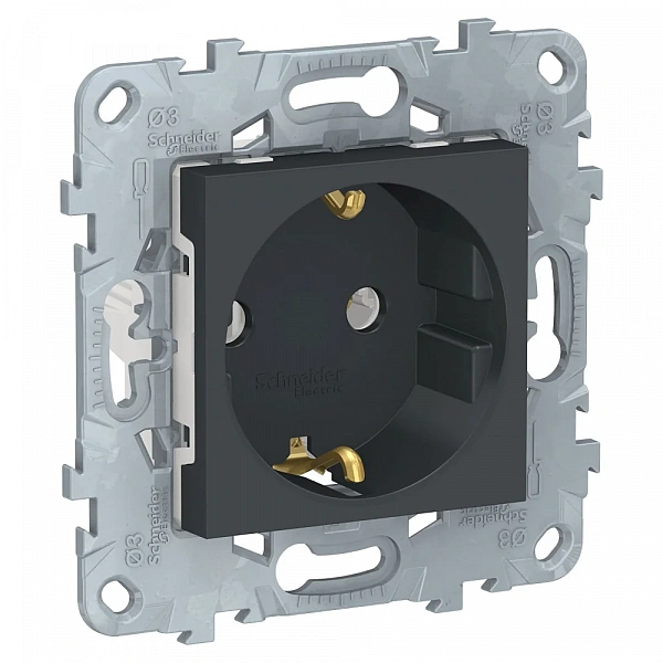 Schneider Electric Unica New Антрацит Розетка с/з без шторок, винт. зажим, 16А, 250В