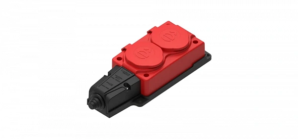 MultiSet Колодка 2х розетка 2К+З каучуковая 16А/250В IP44 Красная