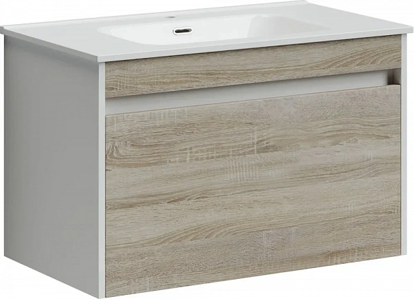 Тумба подвесная SANCOS Smart 790х450х500, c двумя ящиками оснащенными доводчиками, дуб бардолино/бел