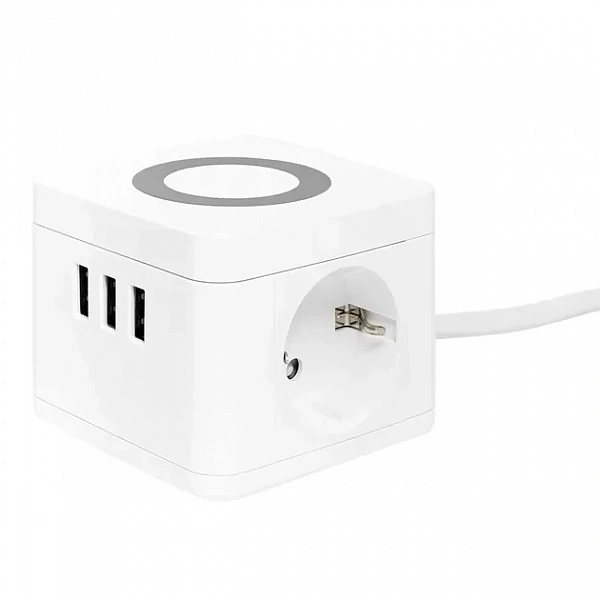 Удлинитель "Куб" 2х1.3м 3USB 2.4А+зарядное устройство 1кв.мм EKF UBA-CUB-3-WC