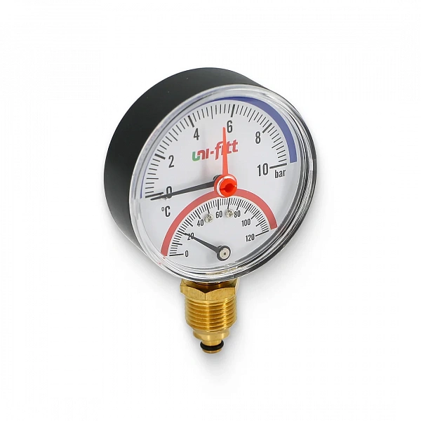 Термоманометр радиальный 10 бар, 120 C, диаметр 80 мм, 1/2"Н Uni-Fitt