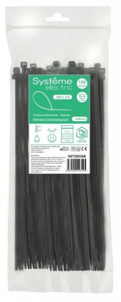 Стяжка кабельная 300х3.6 Чёрная (100шт)