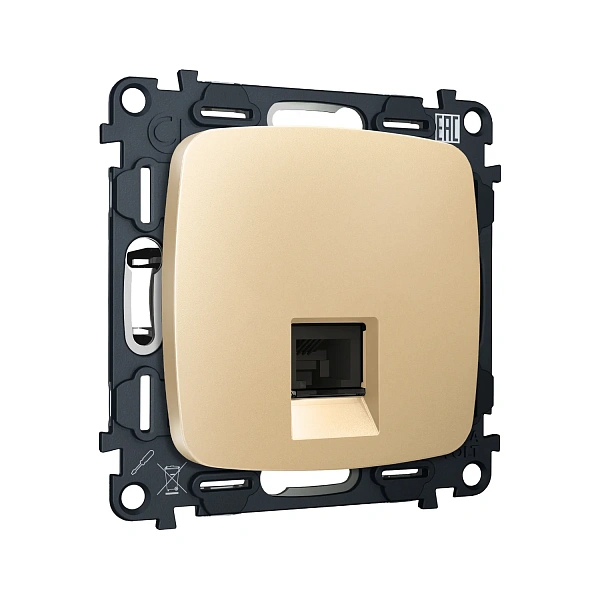 Комплект механизма телефонной розетки OMEGA MO612030 Шампань RJ-11(4P4C) с автоматической защитной ш