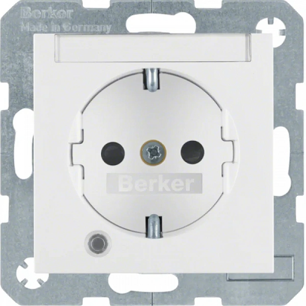 Штепсельная розетка SCHUKO с контрольной лампой, полем для надписи цвет: полярная белизна, матов