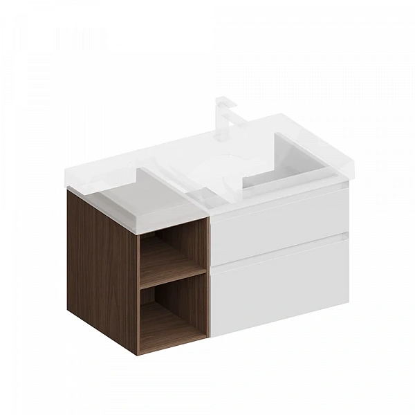 Kerama Marazzi CUB.90.2Rh/WHTM.N   Тумба CUBO правая подвесная с ящиками 90, белая матовая- структ.о