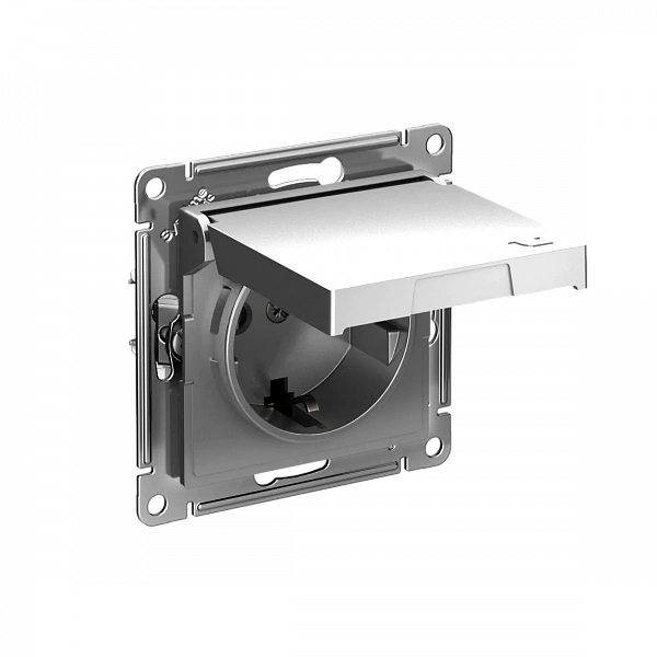 ATLASDESIGN РОЗЕТКА с заземл. со шторк. с крышкой,16А,IP20,мех., быстрозажим. клем., СТАЛЬ