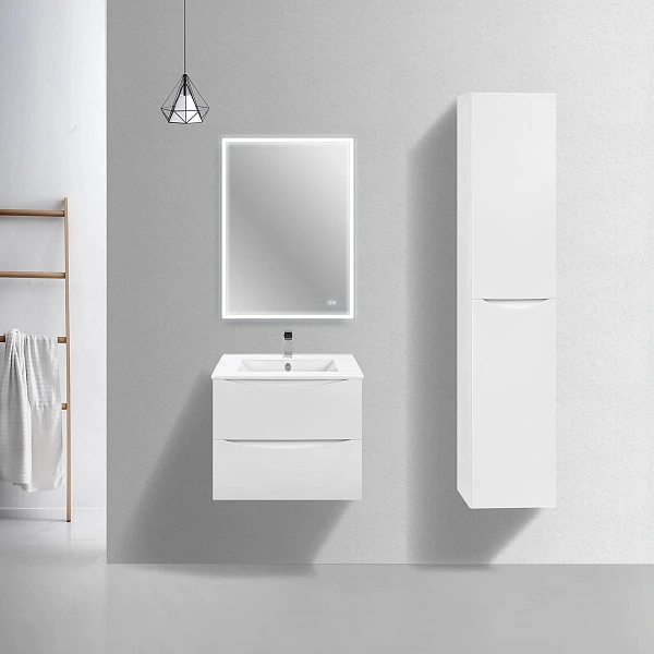 База тумба под керамическую раковину Vincea Mia Slim 600, подвесная 2 выкат ящ soft close белая