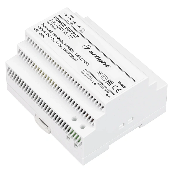 Блок питания ARV-DR135-12 (12V, 11.3A, 135W) (Arlight, IP20 DIN-рейка) 035699