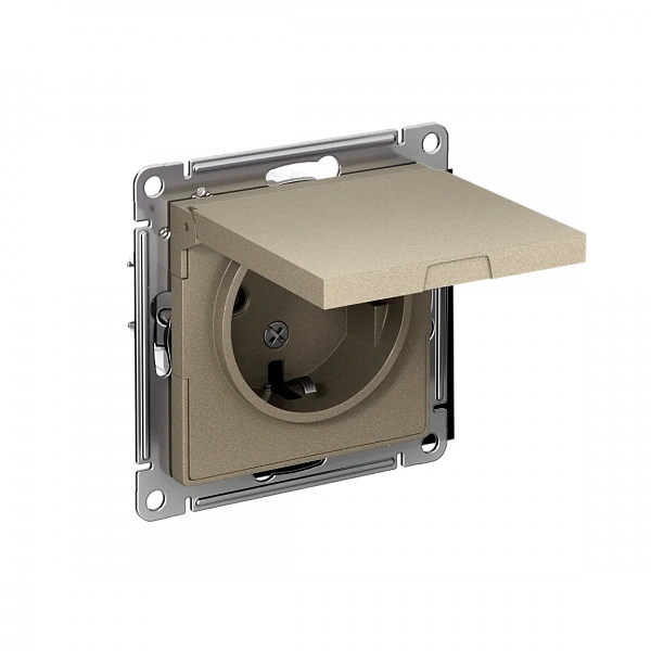 ATLASDESIGN РОЗЕТКА с заземл. со шторк. с крышкой, 16А, IP20, механизм, ШАМПАНЬ