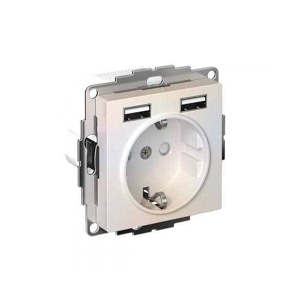 ATLASDESIGN РОЗЕТКА 16А c 2 USB A+A, 5В/2,4А, 2х5В/1,2А, механизм, ЖЕМЧУГ