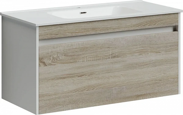Тумба подвесная SANCOS Smart 990х450х500, c двумя ящиками оснащенными доводчиками, дуб бардолино/бел