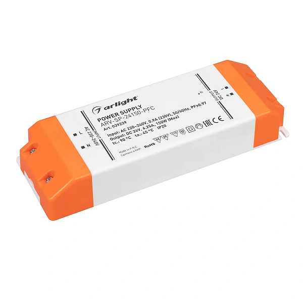 Блок питания ARV-SP-24150-PFC (24V, 6.25A, 150W) (Arlight, IP20 Пластик, 5 лет) 039239