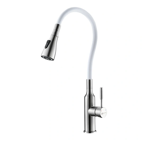 Смеситель Lemark Expert LM5082S-White для кухни с гибким цветным изливом.